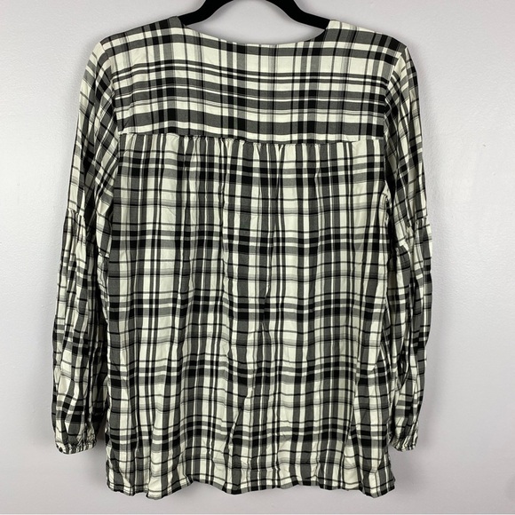 Loft Plaid Long Sleeve Peasant Blouse Medium Black White - Picture 11 of 12
